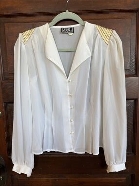 First Glance Tailored White Button-Down w/ Sequined Detail